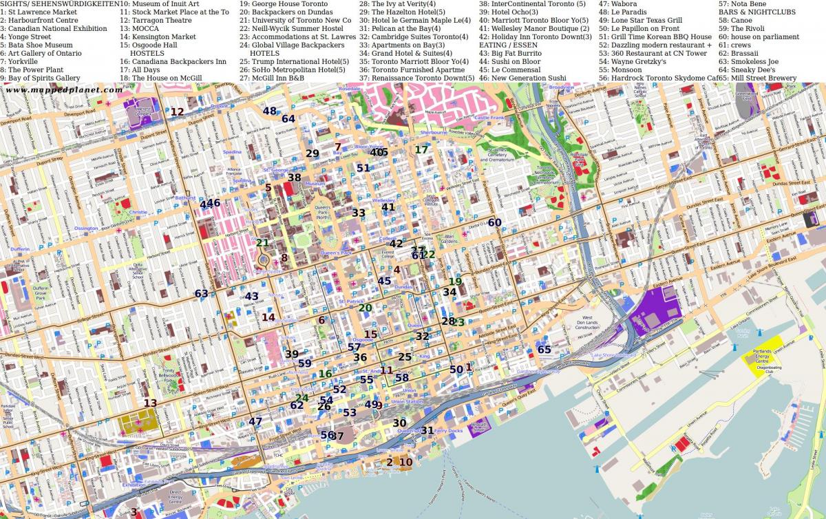 Mapa ng mga punto ng interes sa Toronto