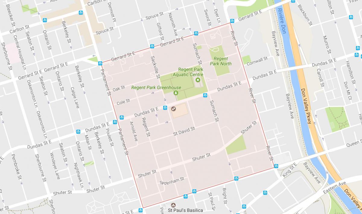 Mapa ng Regent Park kapitbahayan Toronto