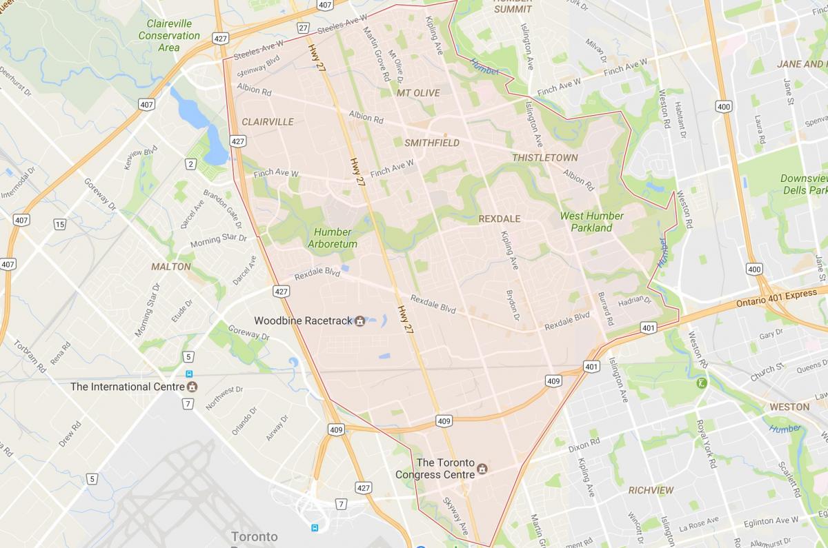 Mapa ng Rexdale kapitbahayan Toronto