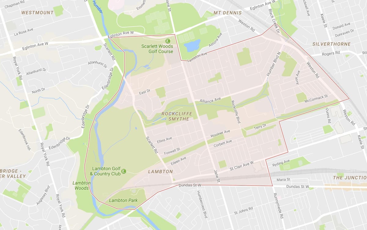 Mapa ng Rockcliffe–Smythe kapitbahayan Toronto