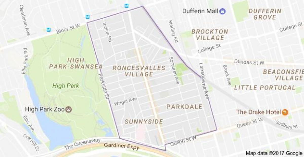 Mapa ng Roncesvalles village Toronto