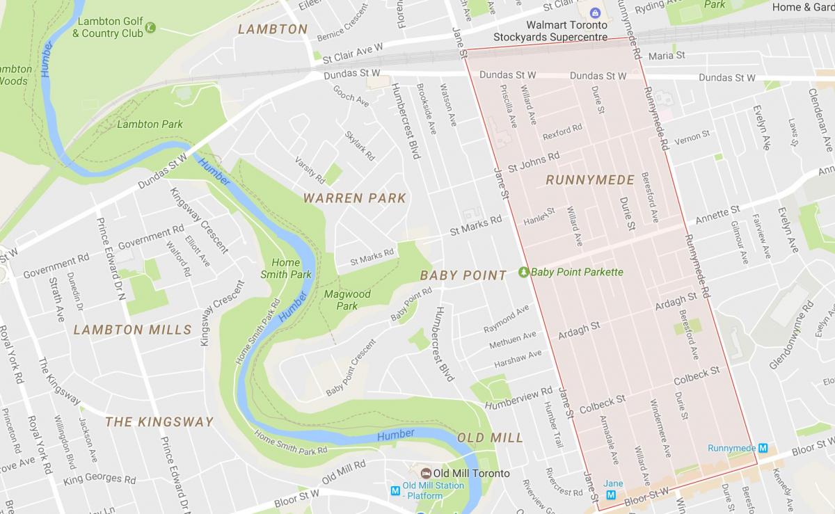Mapa ng Runnymede kapitbahayan Toronto