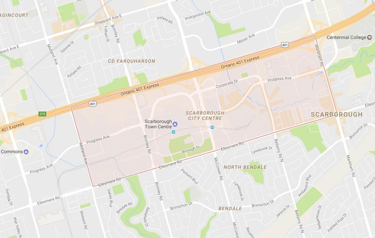 Mapa ng Scarborough Lungsod neighbourhood Centre sa Toronto