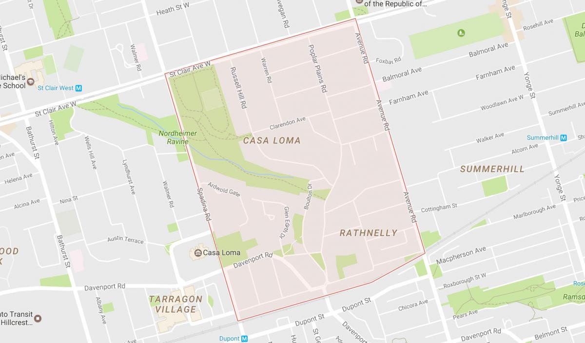 Mapa ng South Hill kapitbahayan Toronto