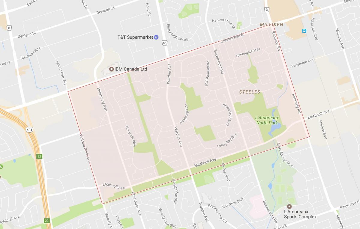 Mapa ng Steeles kapitbahayan Toronto
