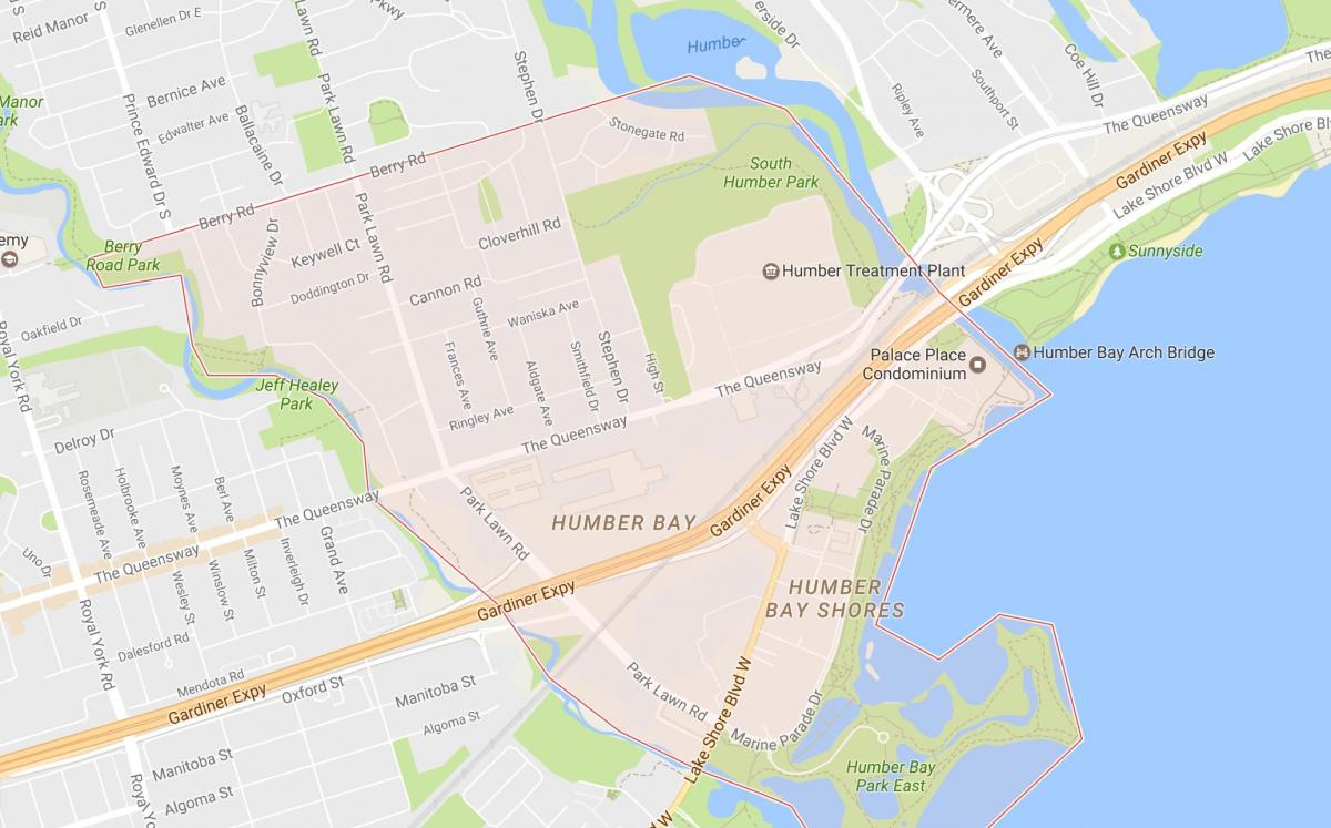 Mapa ng Stonegate-Queensway kapitbahayan kapitbahayan Toronto