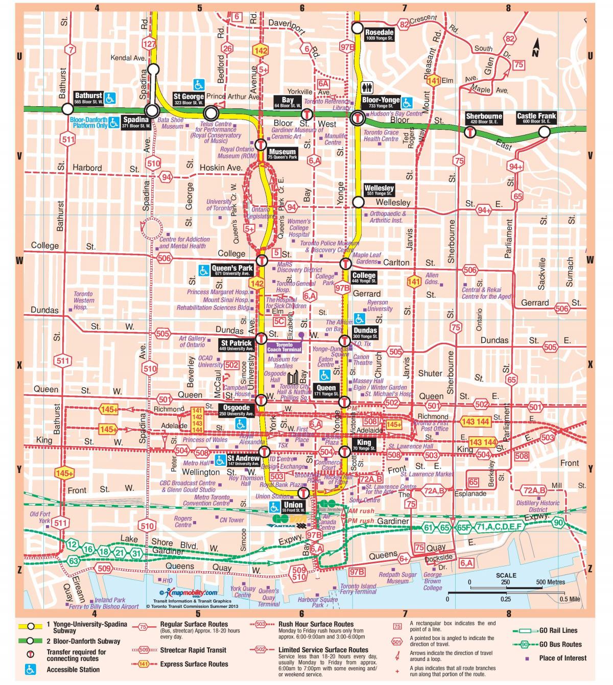 Mapa ng Subway station downtown Toronto