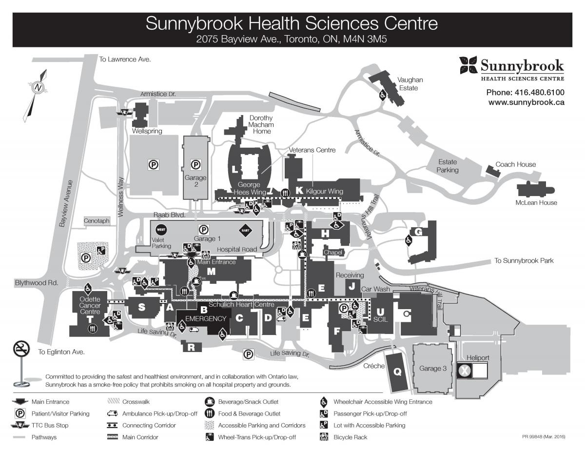 Mapa ng Sunnybrook Health sciences center - SHSC