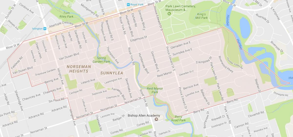 Mapa ng Sunnylea kapitbahayan kapitbahayan Toronto