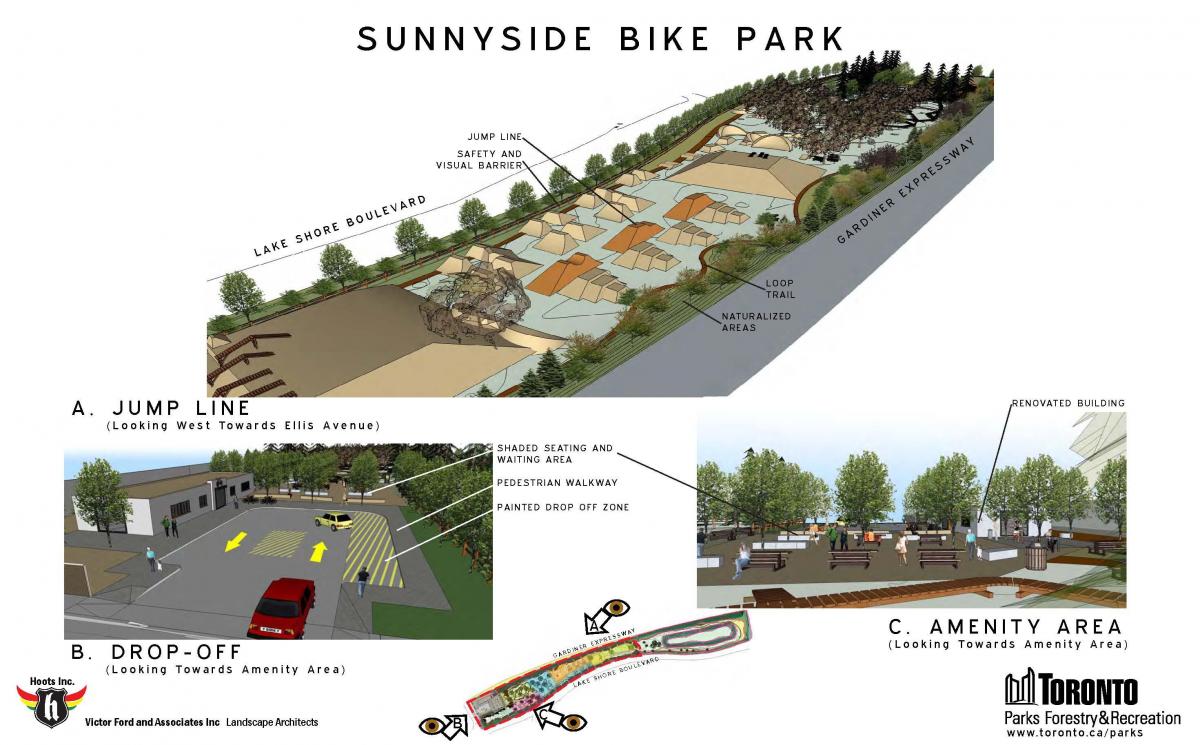 Mapa ng Sunnyside bike park Toronto jump linya