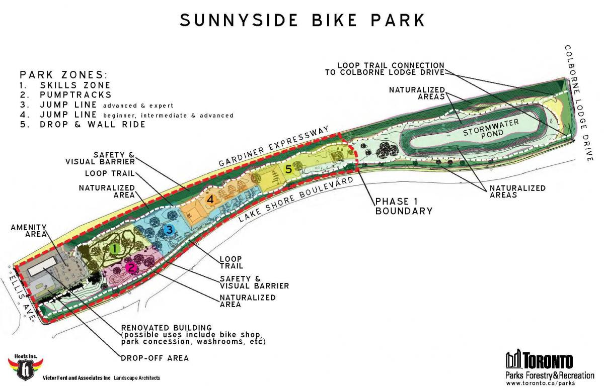 Mapa ng Sunnyside Bike sa Park zone Toronto