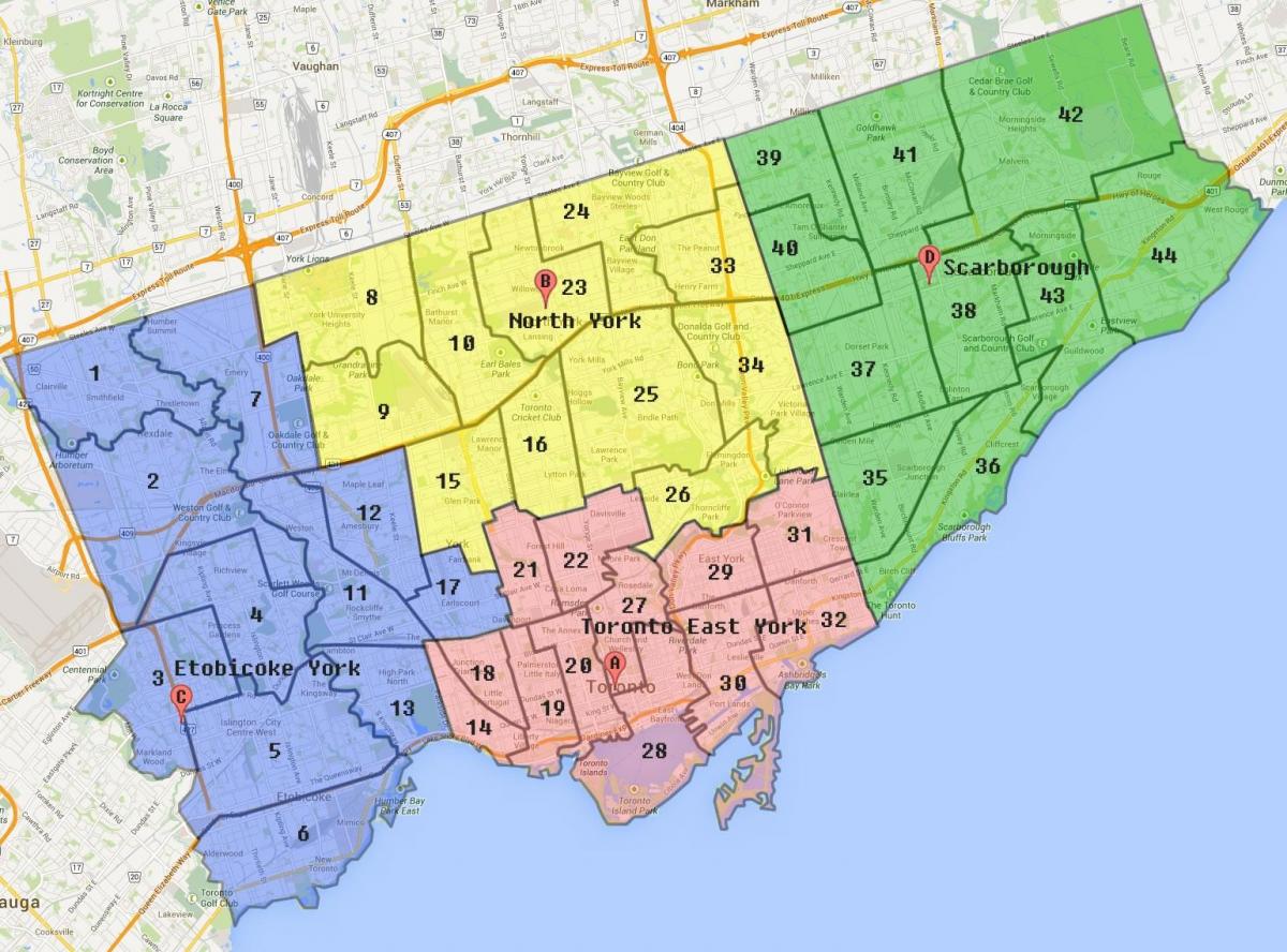 Mapa ng Toronto Hangganan ng Lungsod
