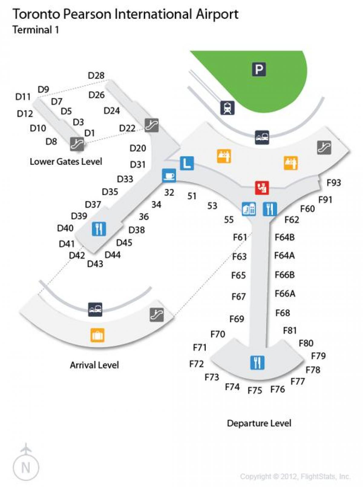Mapa ng Toronto Pearson airport pagdating at pag-alis antas