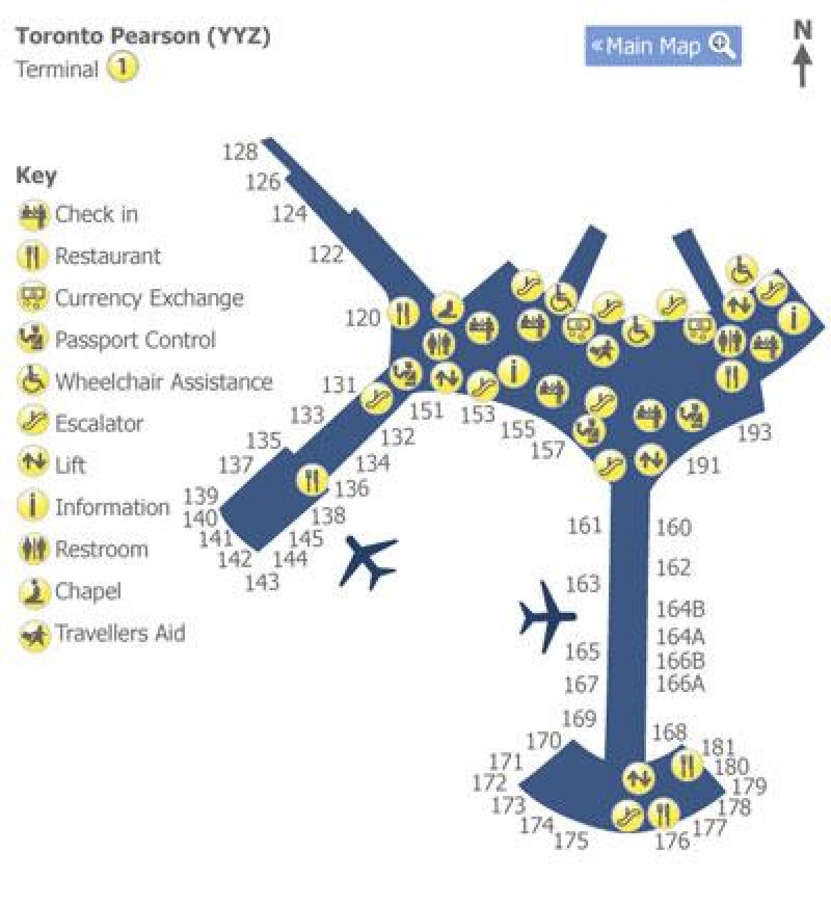 Mapa ng Toronto Pearson airport terminal 1