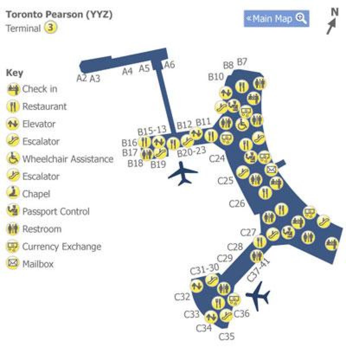 Mapa ng Toronto Pearson airport terminal 3