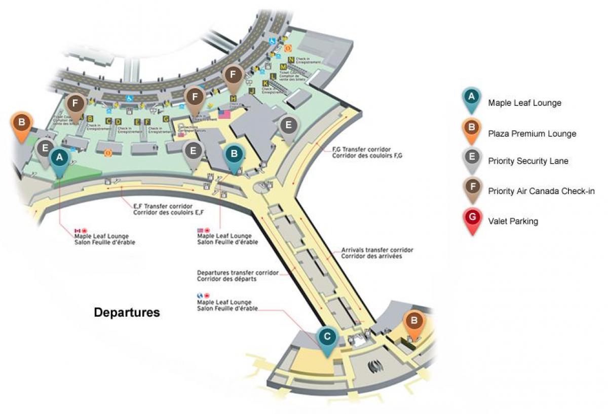 Mapa ng Toronto Pearson international airport terminal sa pag-alis
