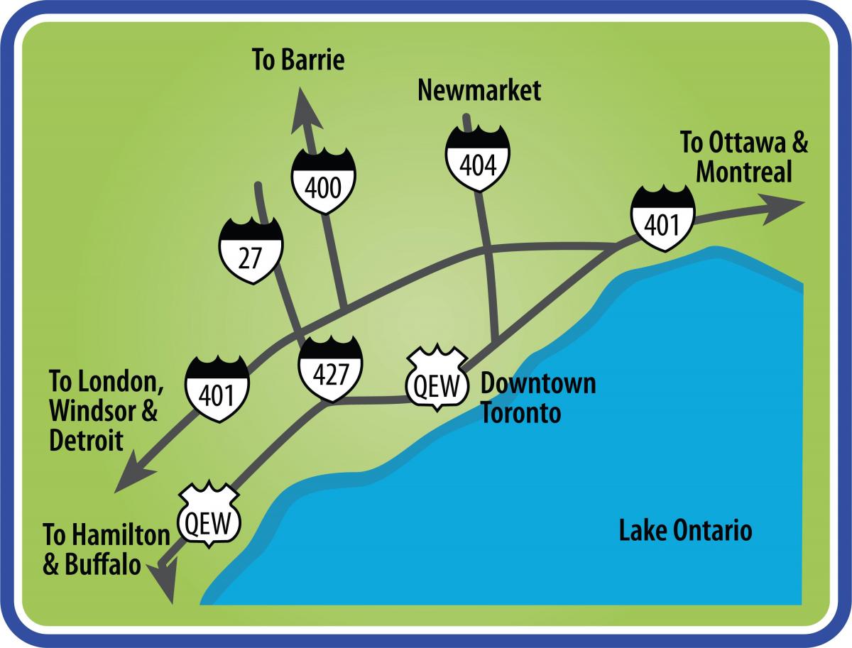 Mapa ng Toronto sa mga direksyon sa pagmamaneho