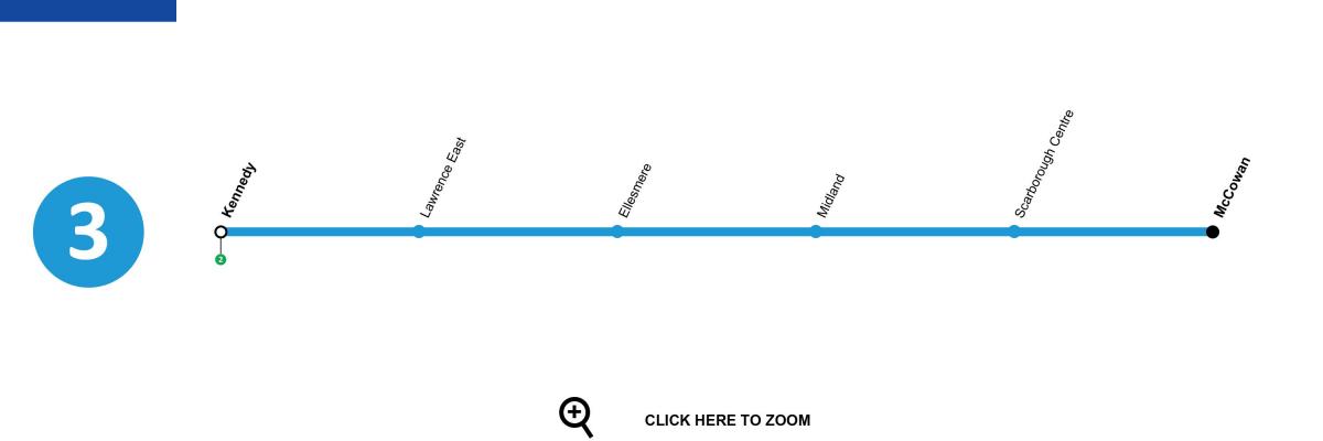 Mapa ng Toronto subway line 3 Scarborough RT