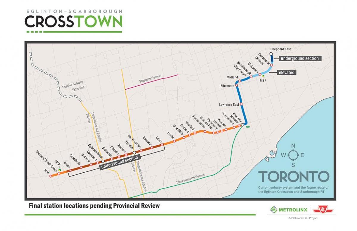 Mapa ng Toronto subway line 5 Eglinton