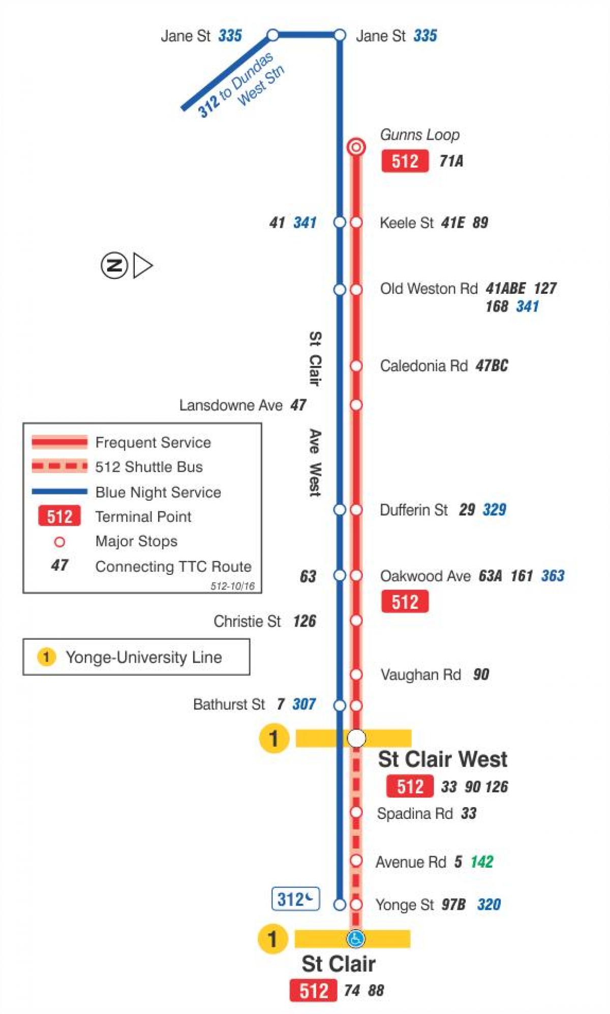 Mapa ng trambya line 512 St. Clair