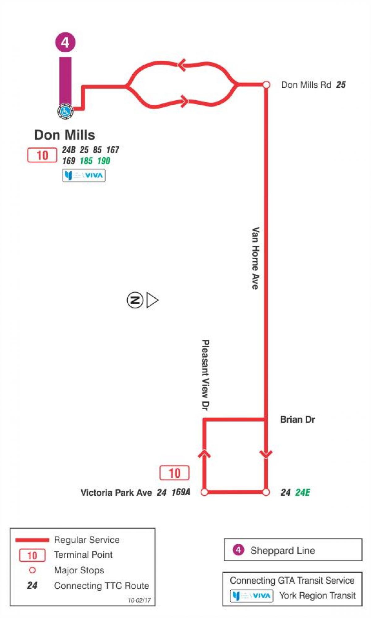 Mapa ng TTC 10 Van Horne ruta ng bus Toronto