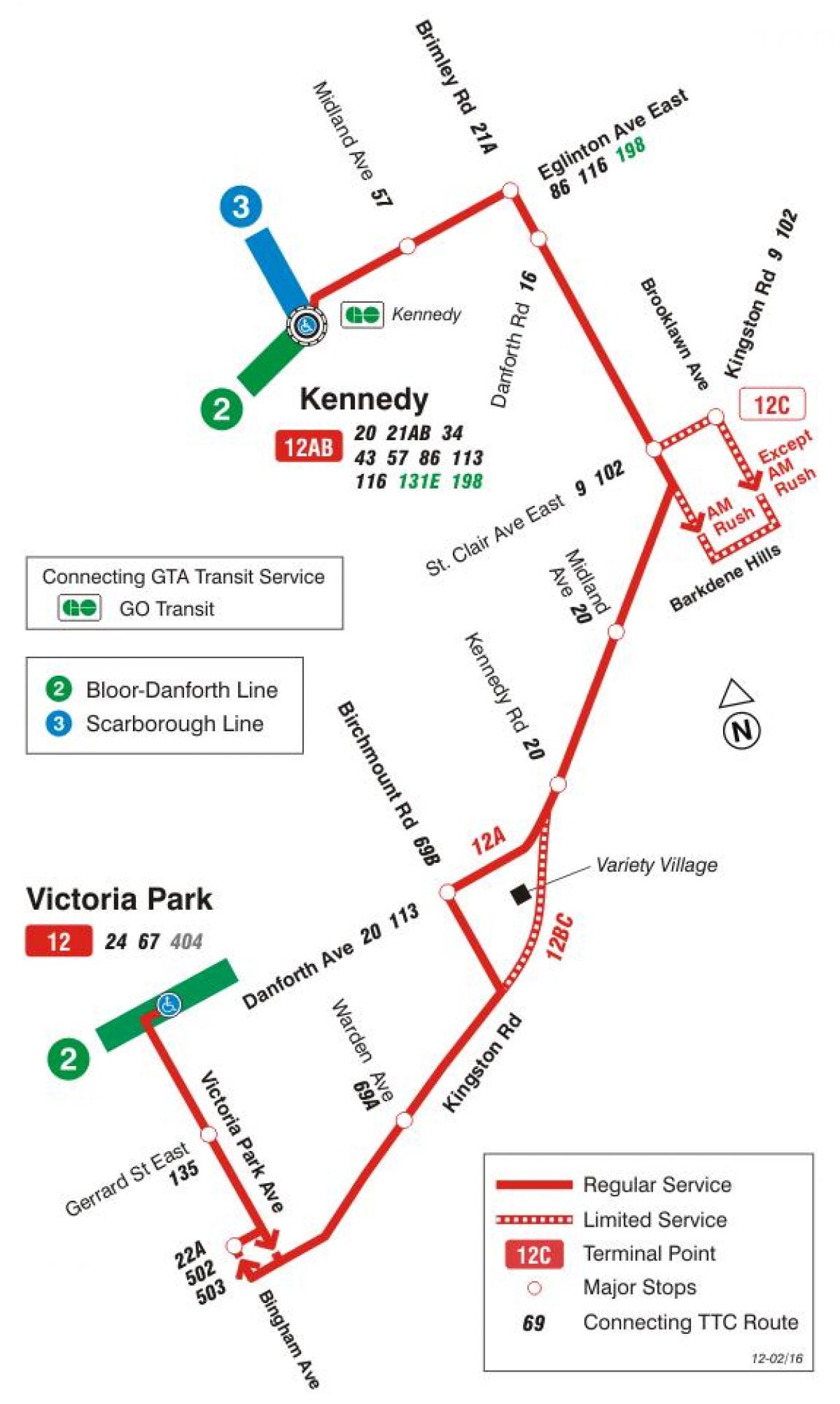 Mapa ng TTC 12 Kingston Rd ruta ng bus Toronto