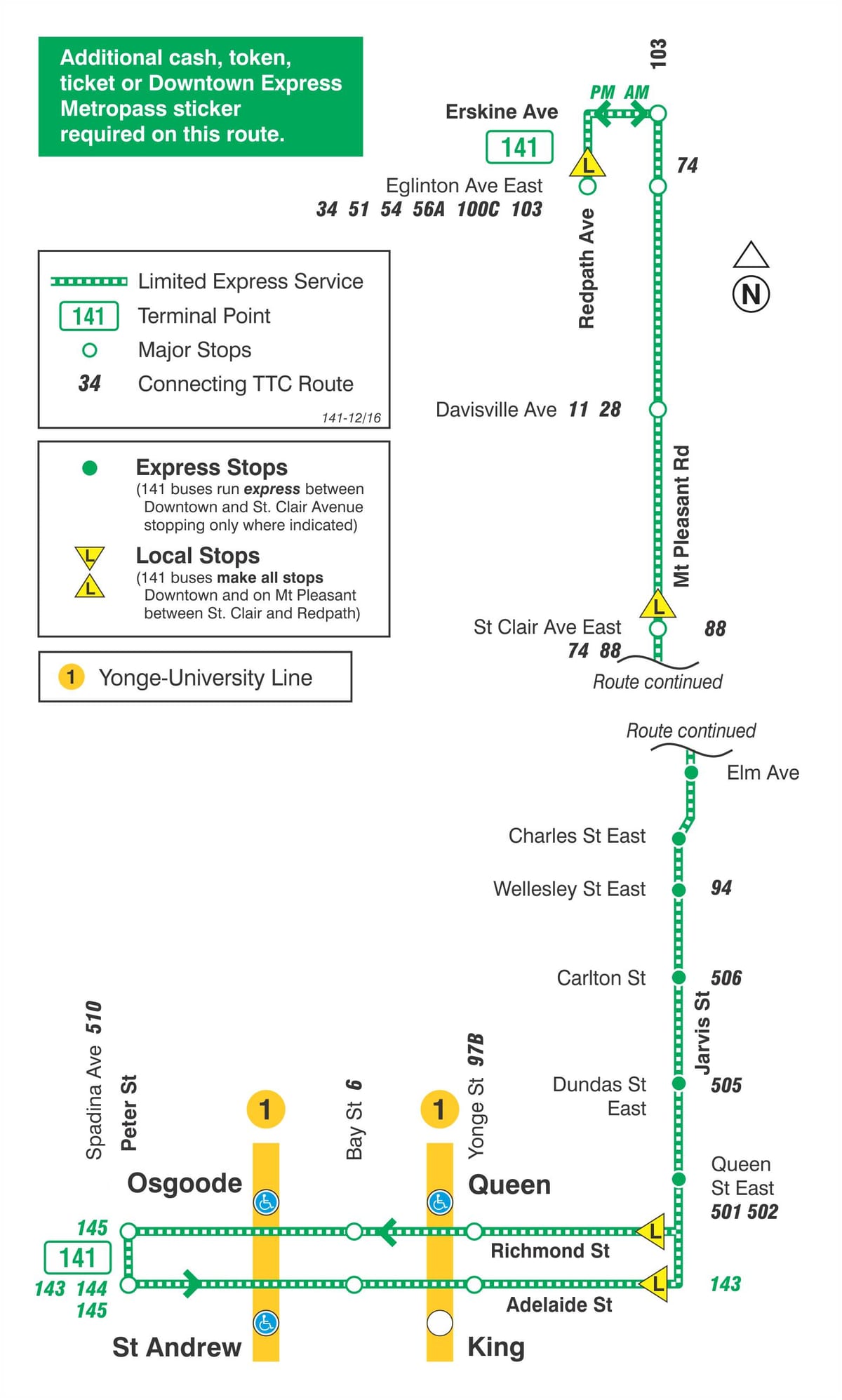 Mapa ng TTC 141 Bayan / Mt Kaaya-aya Express bus ruta Toronto