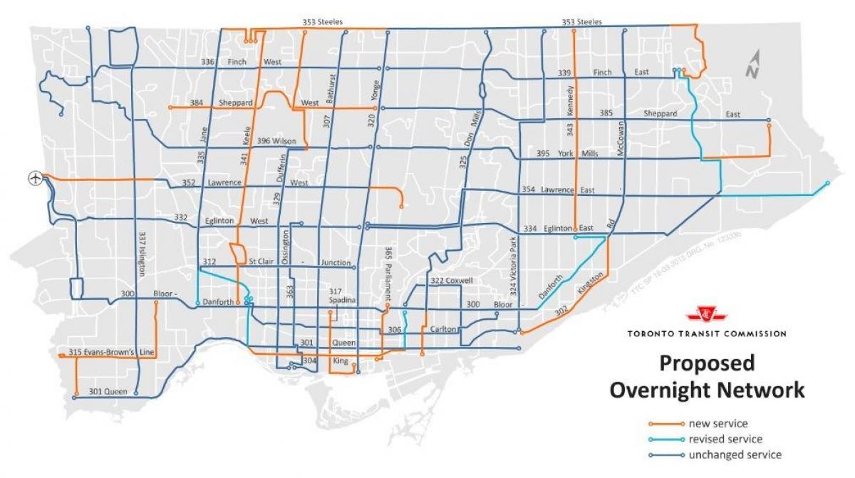 Mapa ng TTC magdamag network Toronto