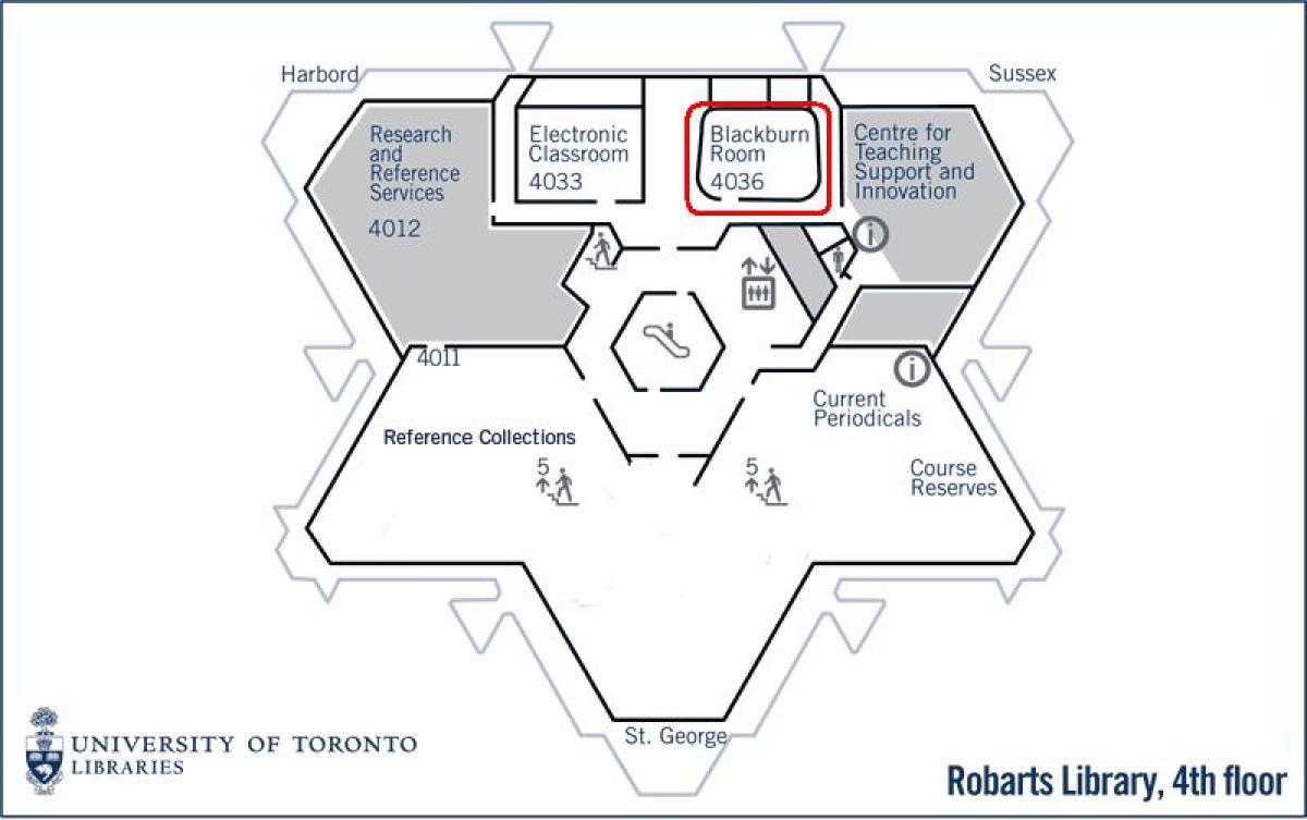 Mapa ng university of Toronto Robarts library blackburn room