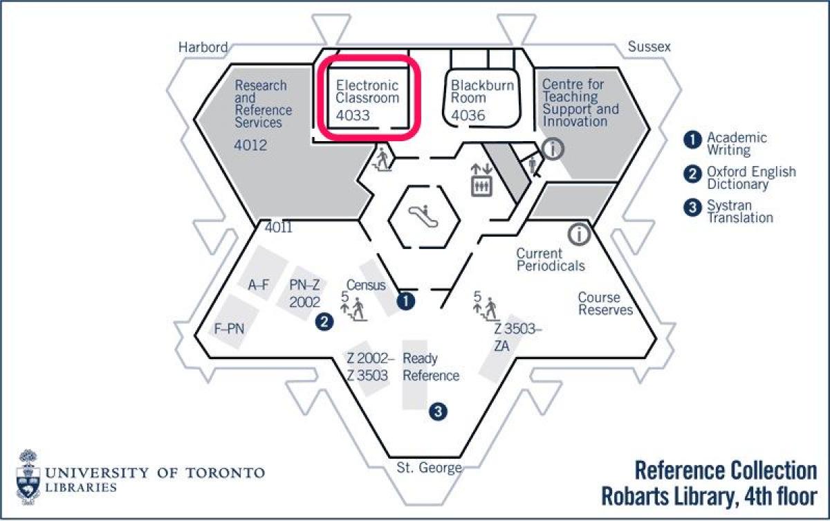 Mapa ng university of Toronto Robarts library electronic sa silid-aralan