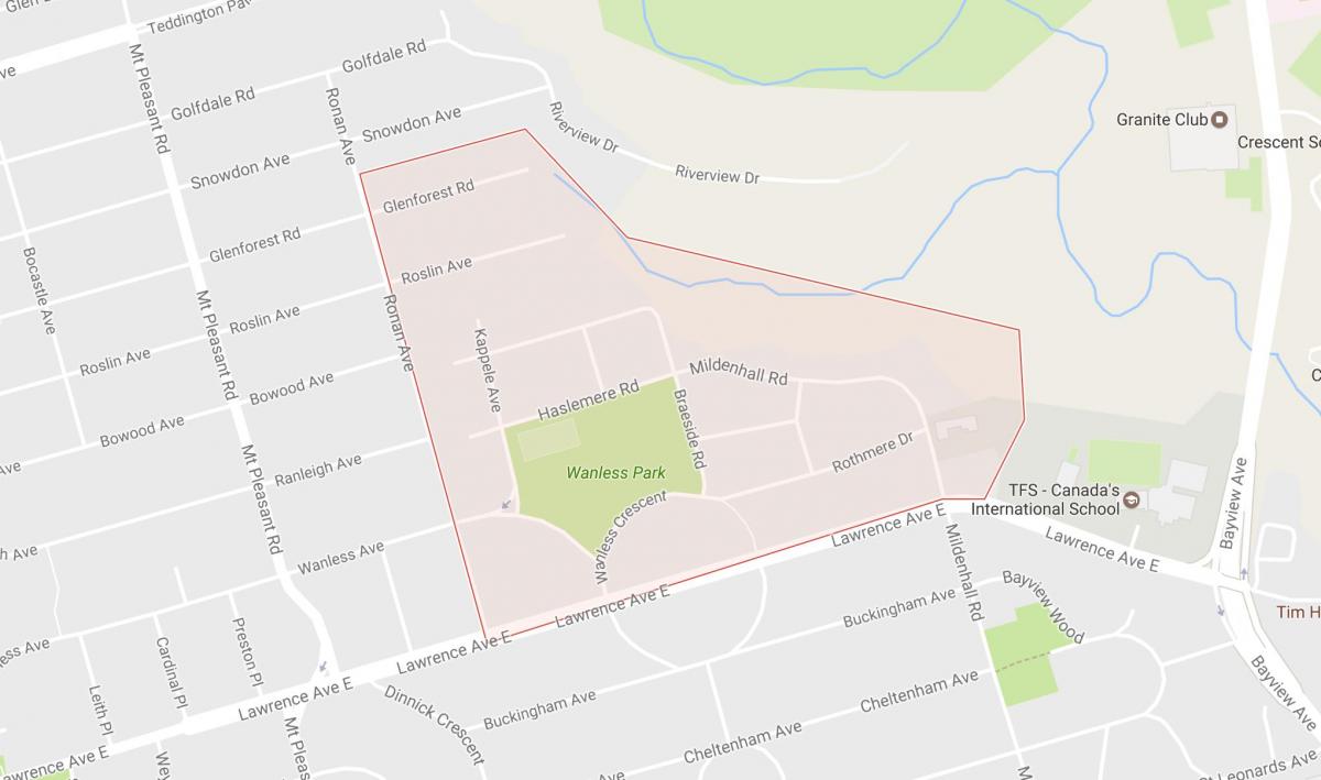 Mapa ng Wanless Park kapitbahayan Toronto