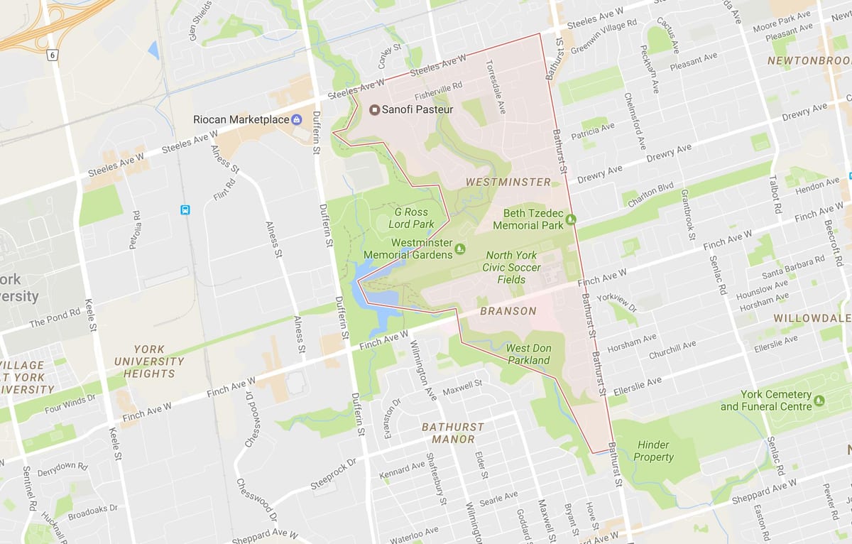 Mapa ng Westminster–Branson kapitbahayan Toronto