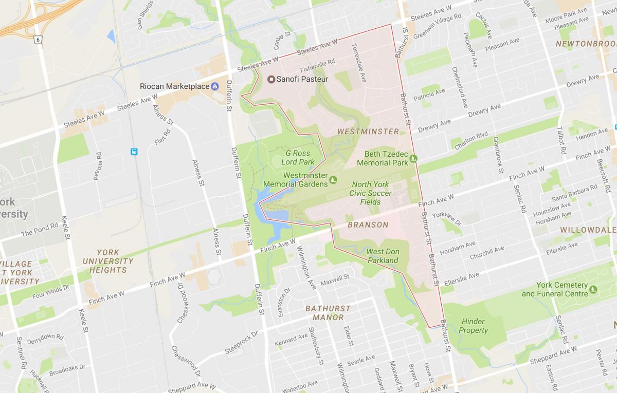 Mapa ng Westminster–Branson kapitbahayan Toronto
