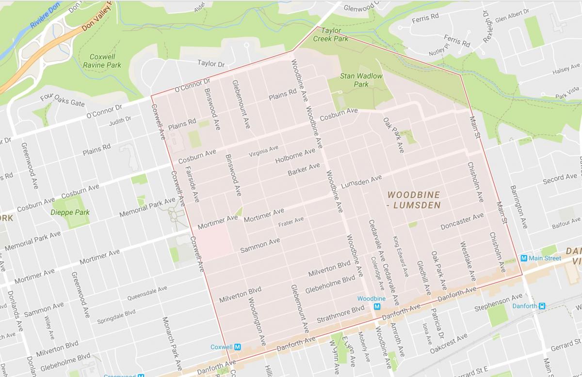 Mapa ng Woodbine Taas kapitbahayan Toronto