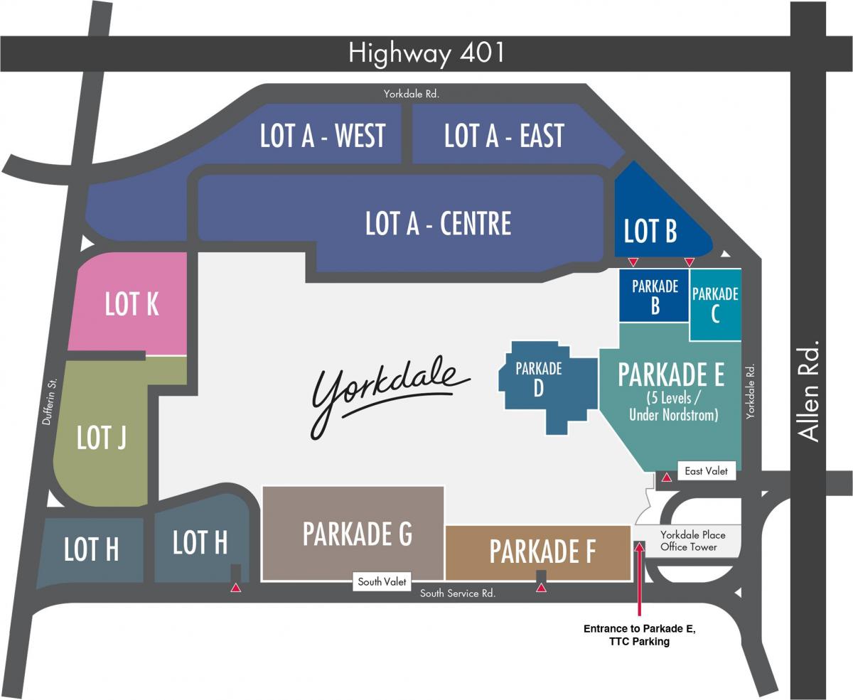 Mapa ng Yorkdale Shopping Center parking
