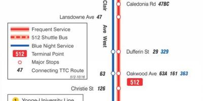 Mapa ng trambya line 512 St. Clair