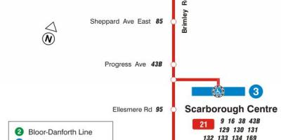 Mapa ng TTC 21 Brimley ruta ng bus Toronto