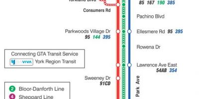 Mapa ng TTC 24 Victoria Park ruta ng bus Toronto