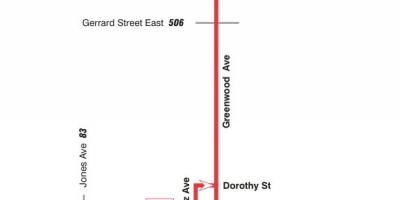 Mapa ng TTC 31 Greenwood ruta ng bus Toronto