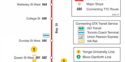 Mapa ng TTC 6 Bay ruta ng bus Toronto